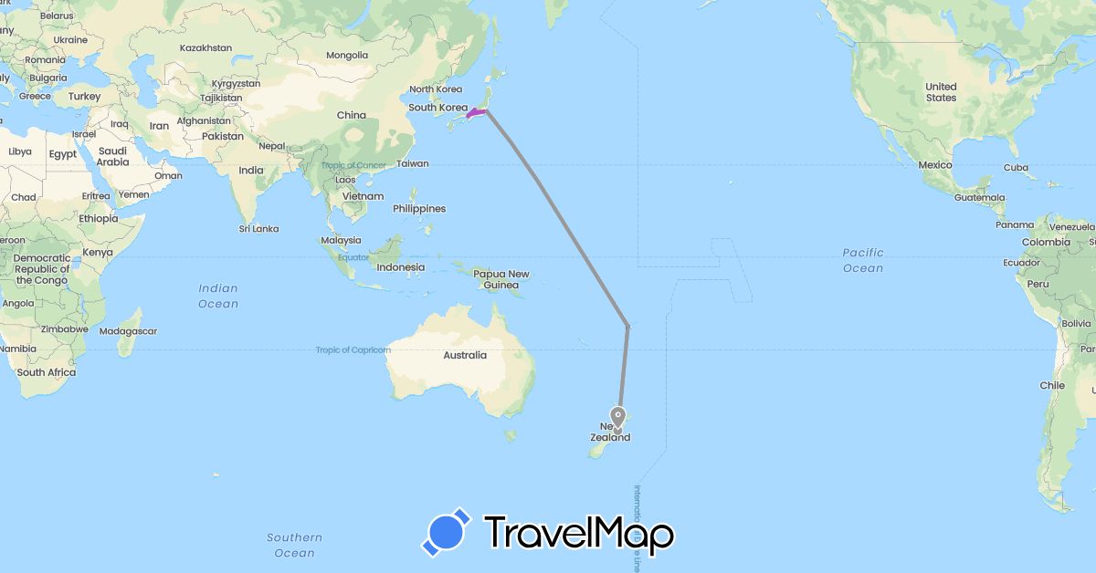 TravelMap itinerary: driving, plane, train in Fiji, Japan, New Zealand (Asia, Oceania)